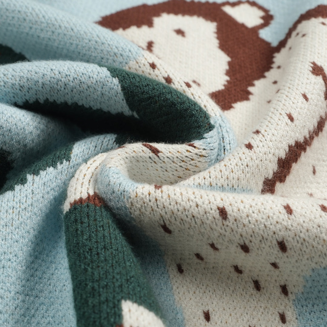 Mens blue leopard print monkey animal jacquard knitwear