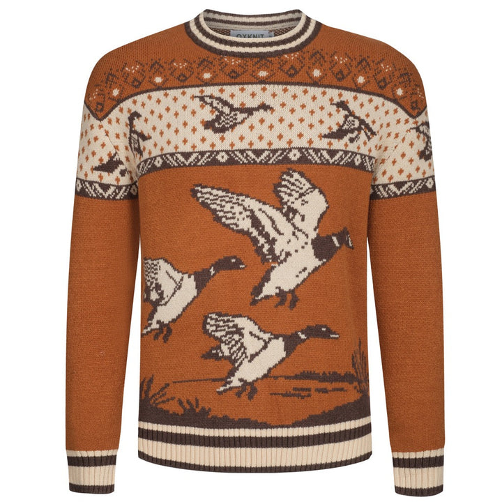 Bruine, casual jacquard herentrui uit de jaren 60