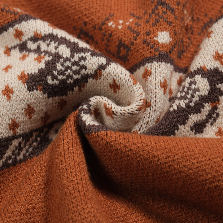 Bruine, casual jacquard herentrui uit de jaren 60