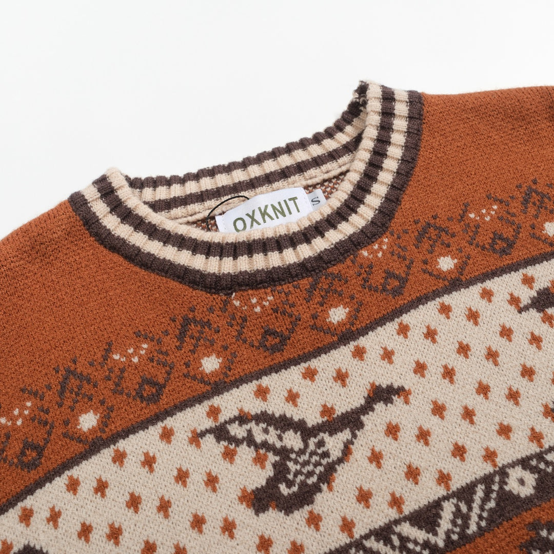 Bruine, casual jacquard herentrui uit de jaren 60