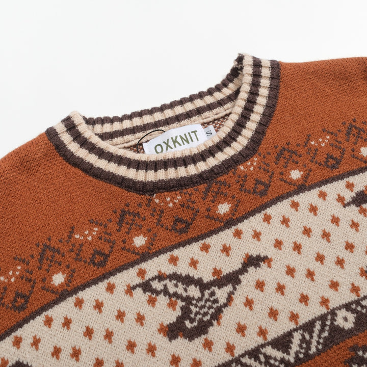 Bruine, casual jacquard herentrui uit de jaren 60