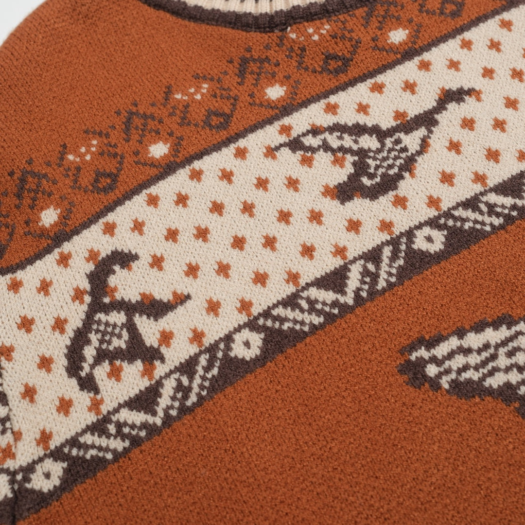 Bruine, casual jacquard herentrui uit de jaren 60