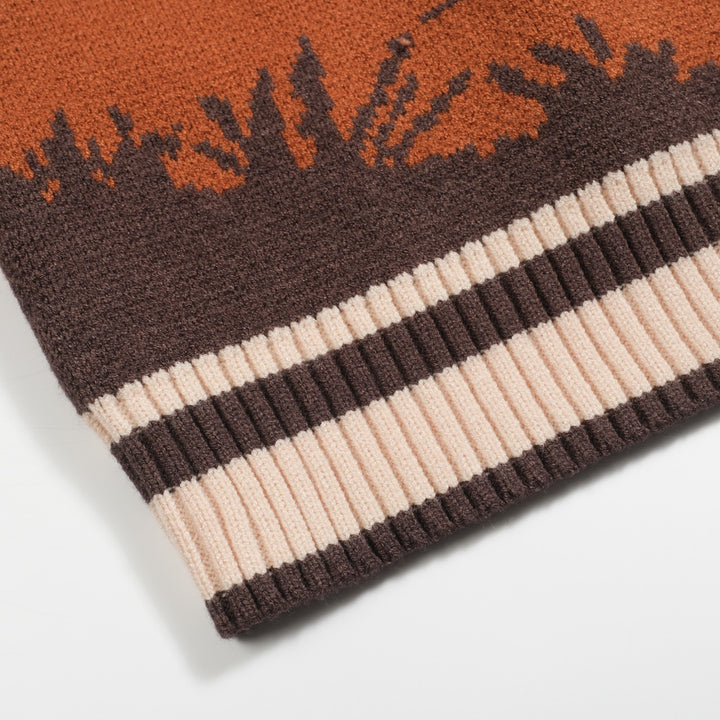 Bruine, casual jacquard herentrui uit de jaren 60