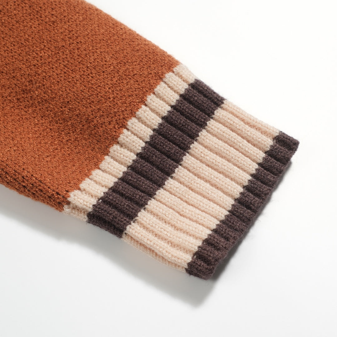 Bruine, casual jacquard herentrui uit de jaren 60