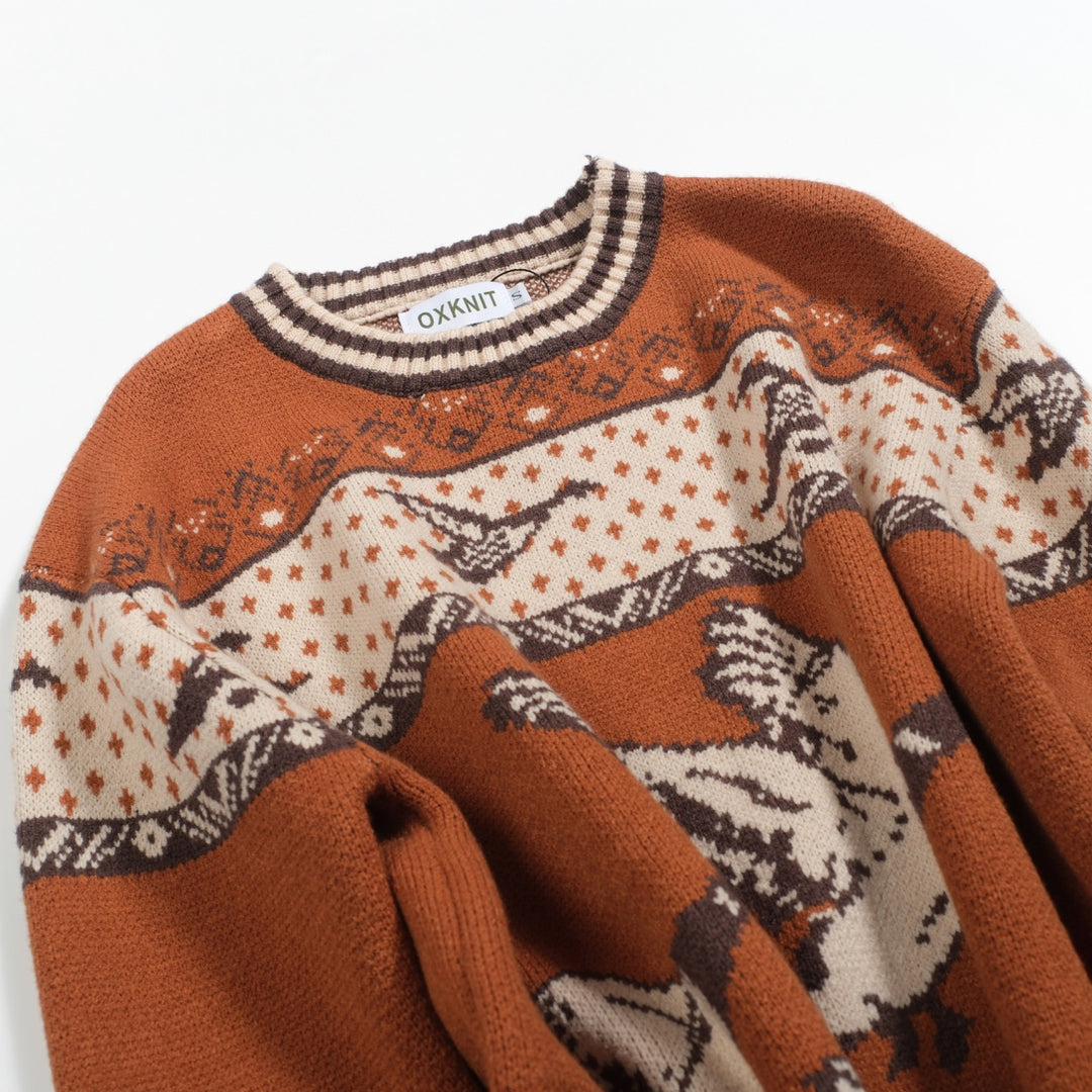 Bruine, casual jacquard herentrui uit de jaren 60