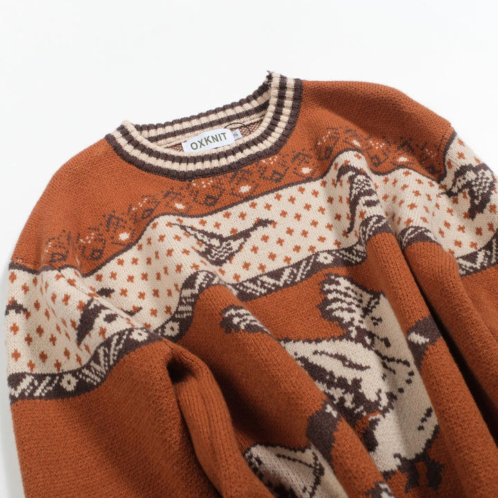 Bruine, casual jacquard herentrui uit de jaren 60