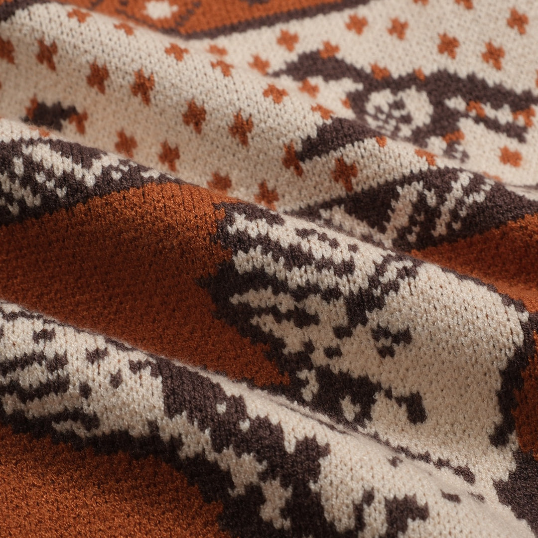 Bruine, casual jacquard herentrui uit de jaren 60