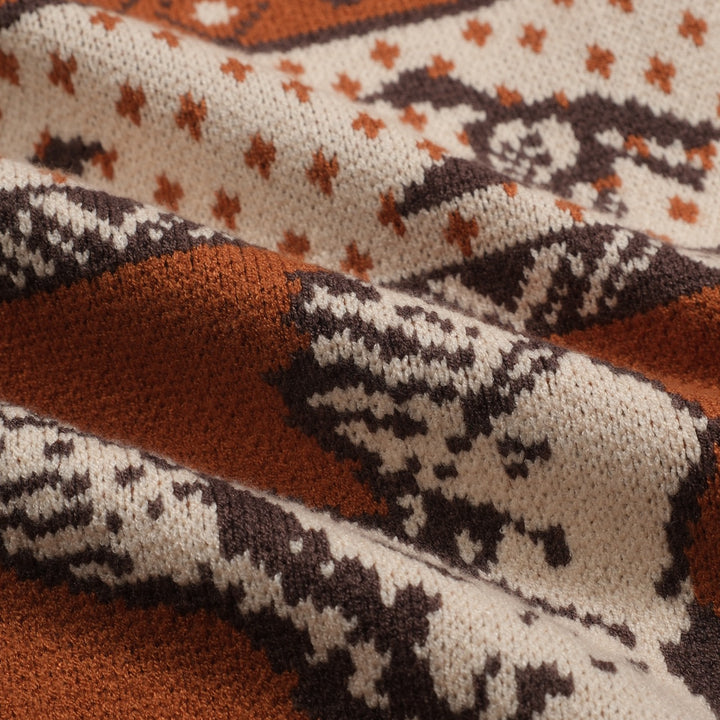 Bruine, casual jacquard herentrui uit de jaren 60