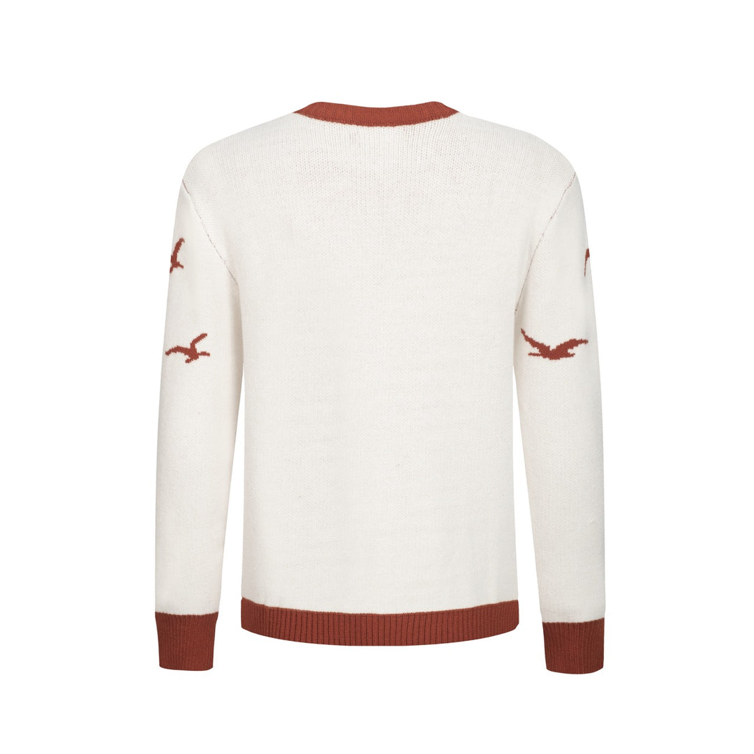 Men's red brown 1960s vintage jacquard sweater