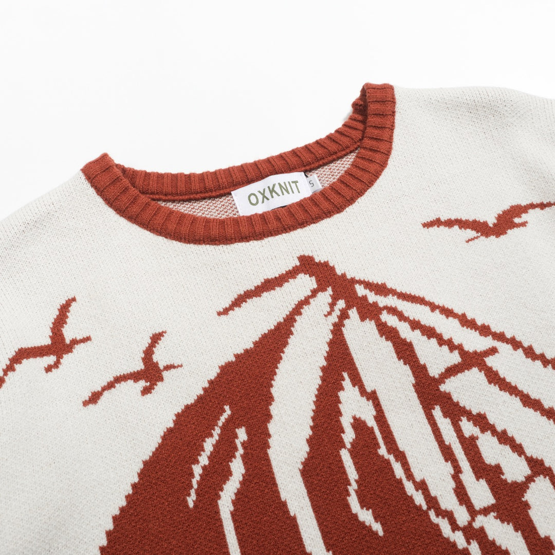 Men's red brown 1960s vintage jacquard sweater