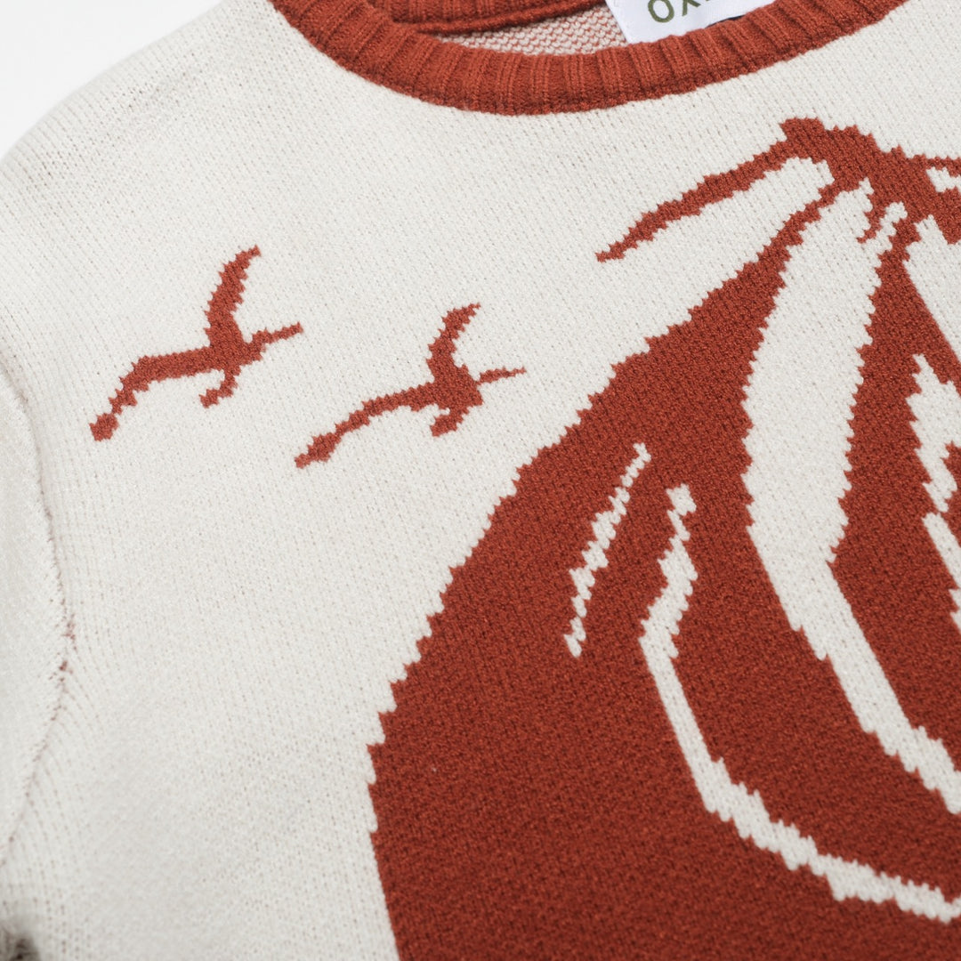 Men's red brown 1960s vintage jacquard sweater