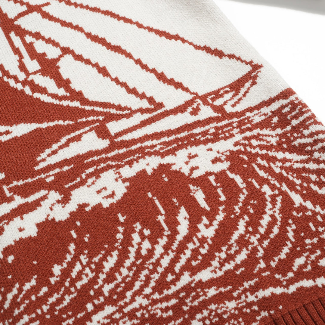 Men's red brown 1960s vintage jacquard sweater