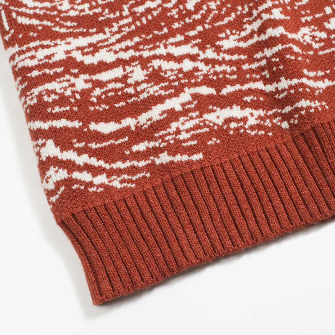 Men's red brown 1960s vintage jacquard sweater