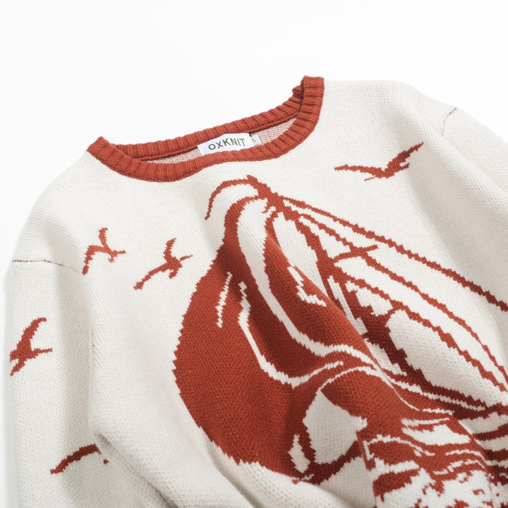 Men's red brown 1960s vintage jacquard sweater