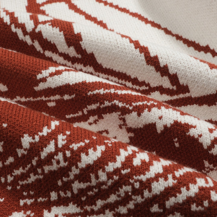 Men's red brown 1960s vintage jacquard sweater