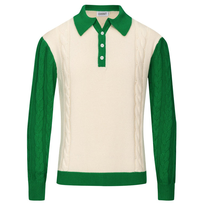 Men's green twist vintage knitted polo shirt
