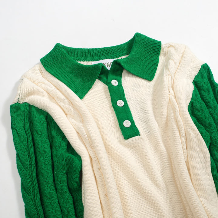 Men's green twist vintage knitted polo shirt