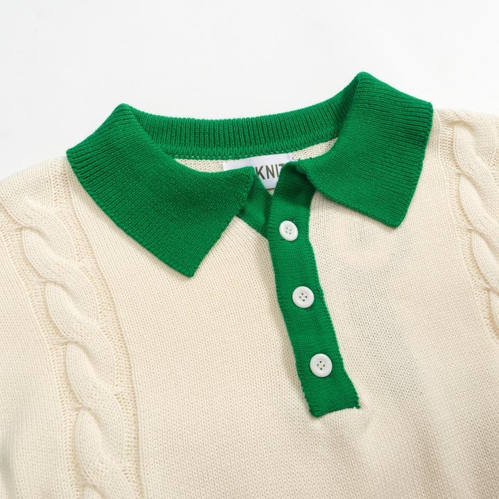 Men's green twist vintage knitted polo shirt