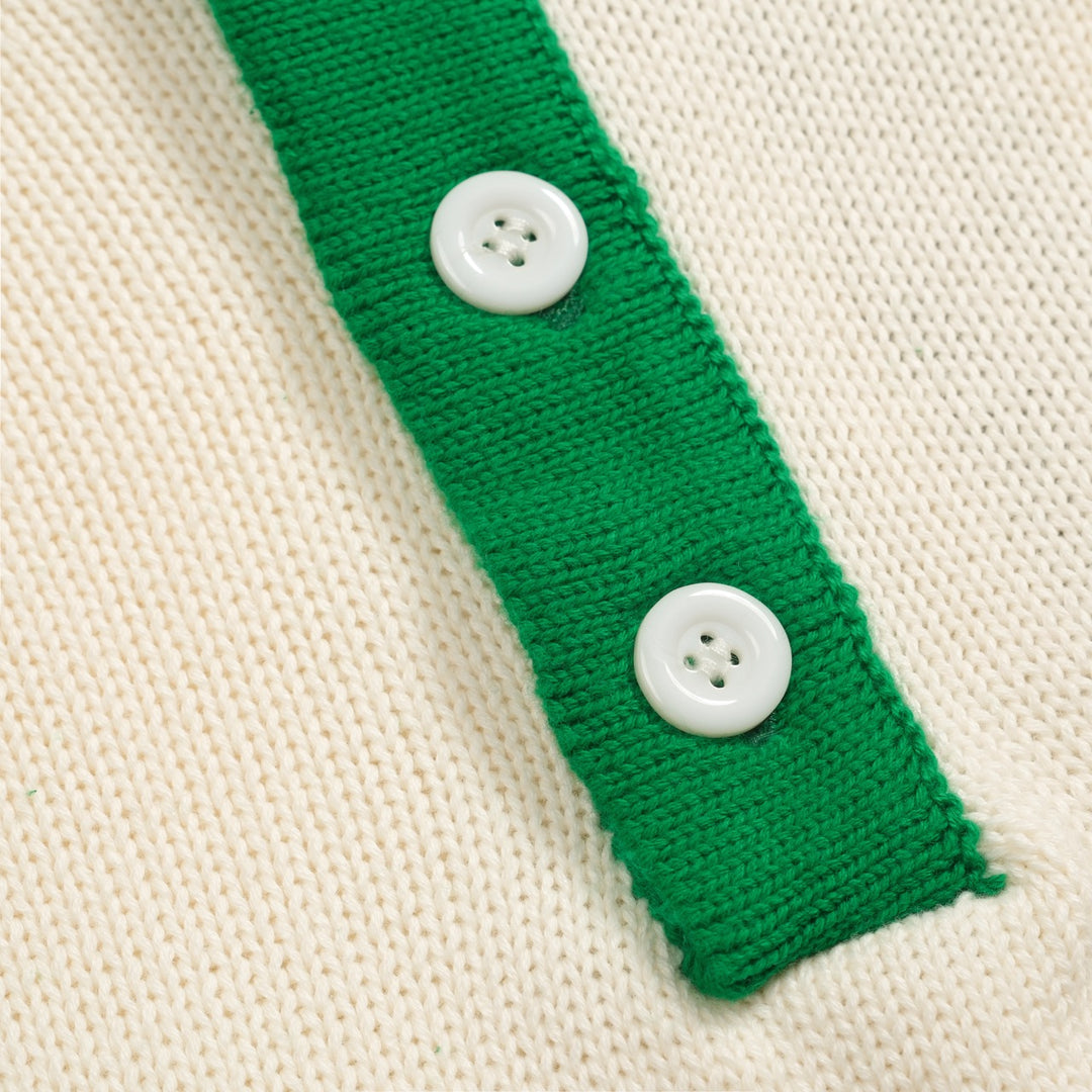 Men's green twist vintage knitted polo shirt