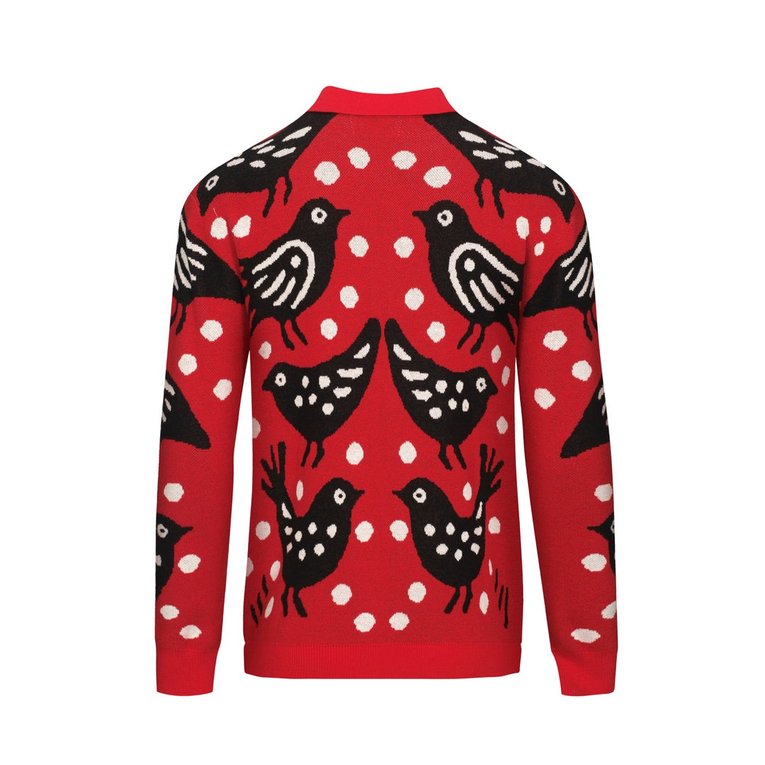 Men's red Bird vintage jacquard cardigan
