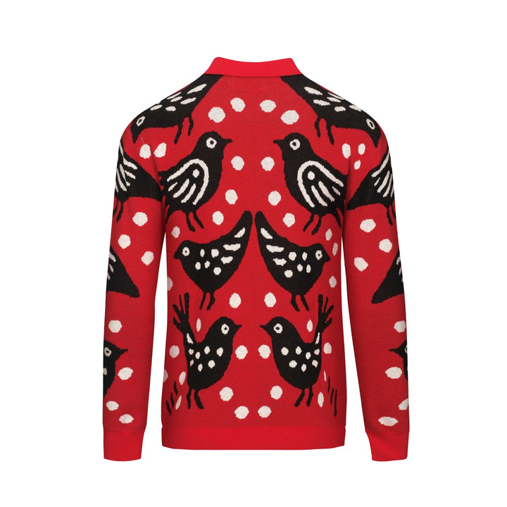 Men's red Bird vintage jacquard cardigan
