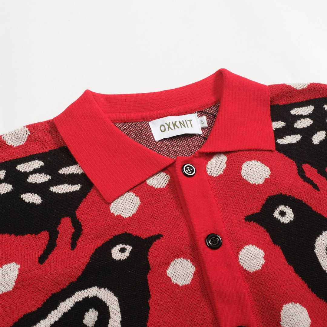 Men's red Bird vintage jacquard cardigan
