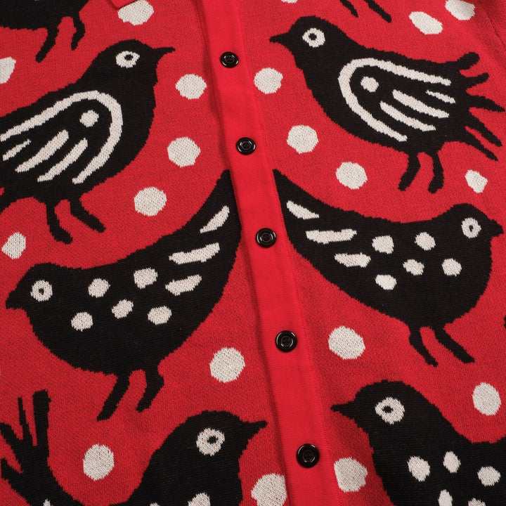 Men's red Bird vintage jacquard cardigan