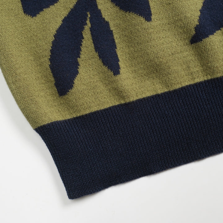 Malhas femininas com design jacquard coruja verde e mangas compridas