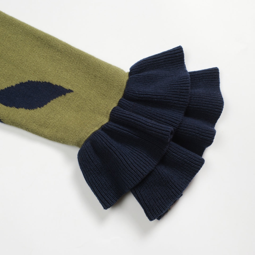 Malhas femininas com design jacquard coruja verde e mangas compridas