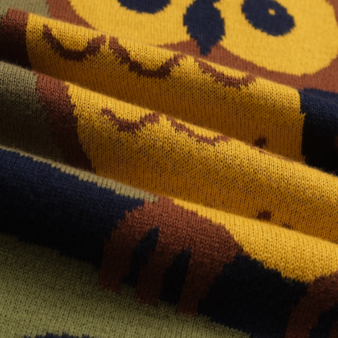 Malhas femininas com design jacquard coruja verde e mangas compridas