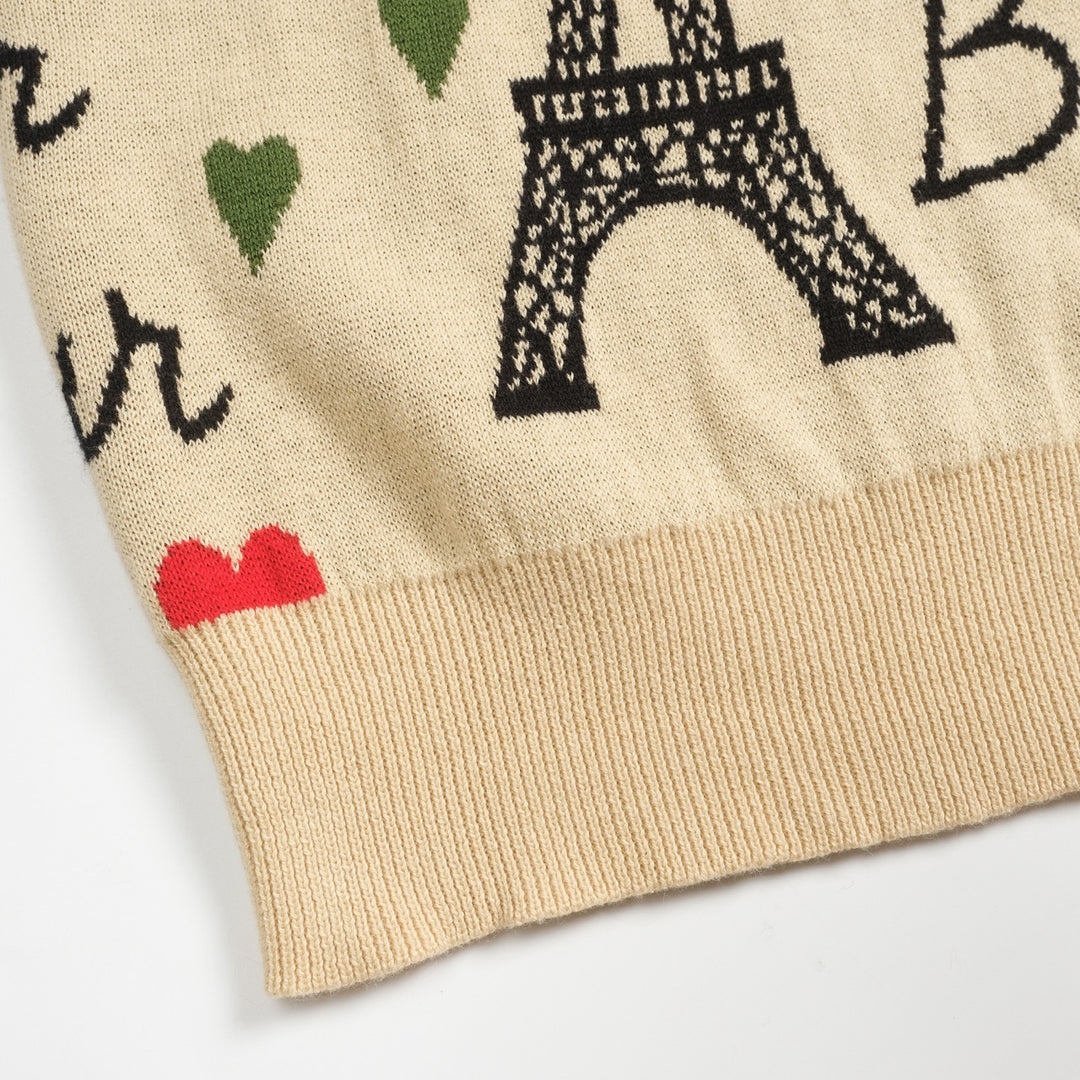 Macacão feminino cáqui Paris com tema jacquard e babados em malha com mangas compridas