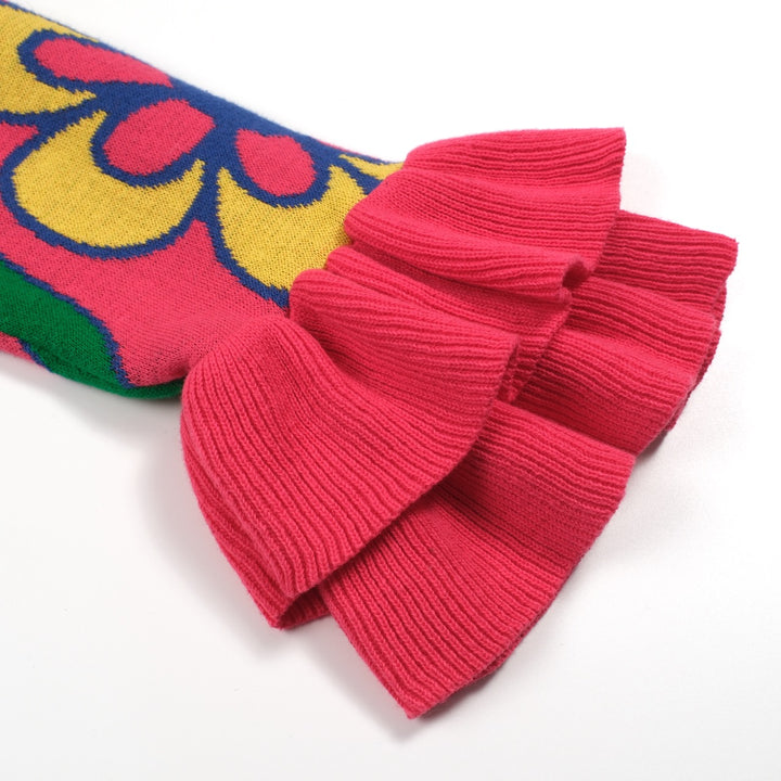 Kvinders pink blomstret flæsede strikdesign-lange ærmer