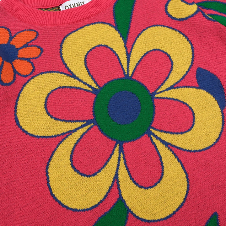 Kvinders pink blomstret flæsede strikdesign-lange ærmer