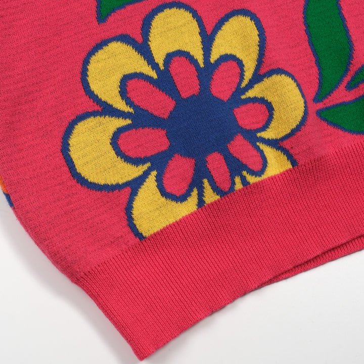 Kvinders pink blomstret flæsede strikdesign-lange ærmer