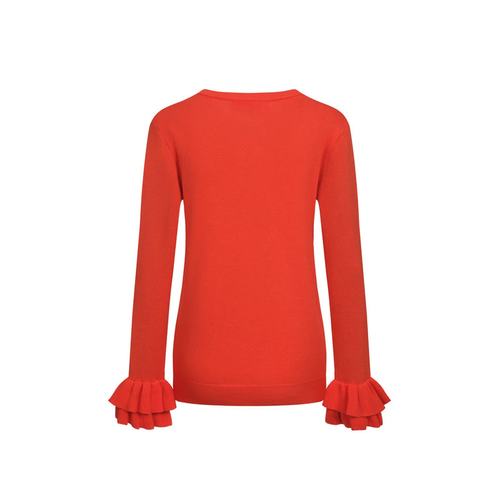 Kvinnors orange djurtryck volang designstickat-Lägg till långa ärmar