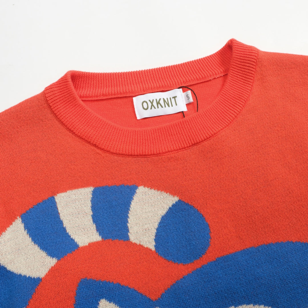 Kvinnors orange djurtryck volang designstickat-Lägg till långa ärmar