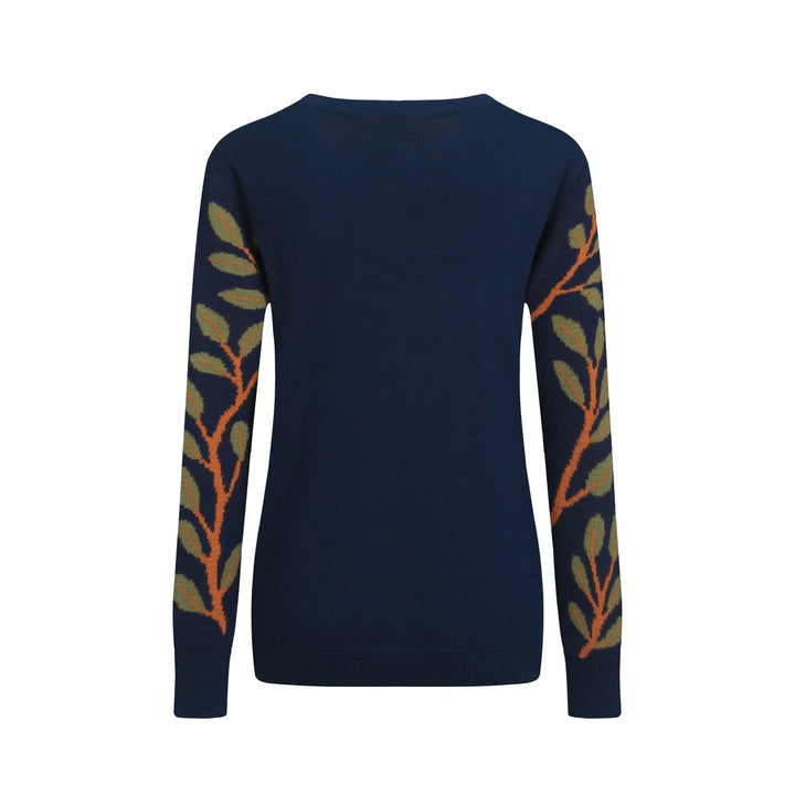 Women's dark blue vintage squirrel print knitwear