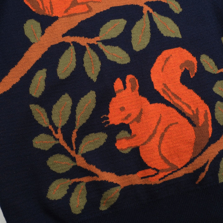 Women's dark blue vintage squirrel print knitwear