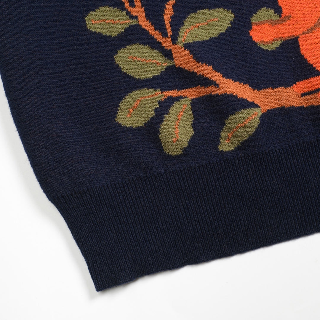 Women's dark blue vintage squirrel print knitwear