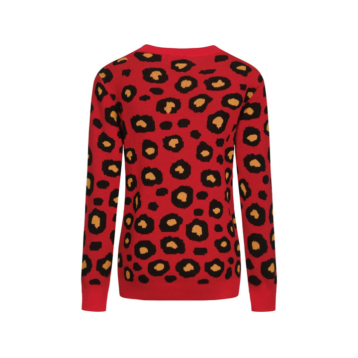 Rött leopardmönstrat retro stickat plagg för kvinnor