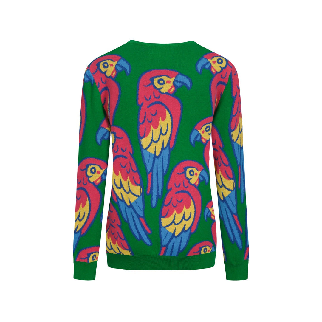 Grön papegojjacquardstickad dam för kvinnor