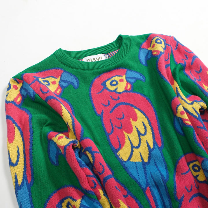 Grön papegojjacquardstickad dam för kvinnor