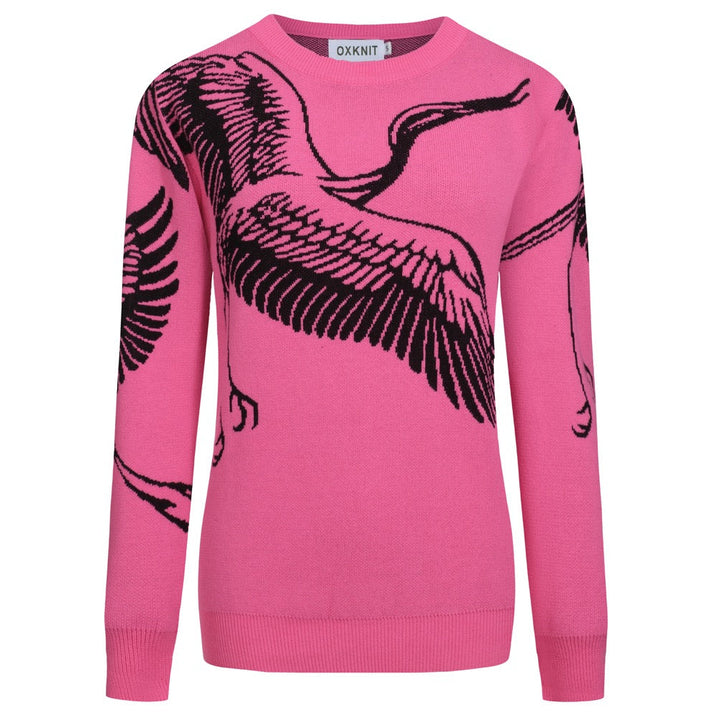 Jersey de punto jacquard grulla voladora rosa para mujer