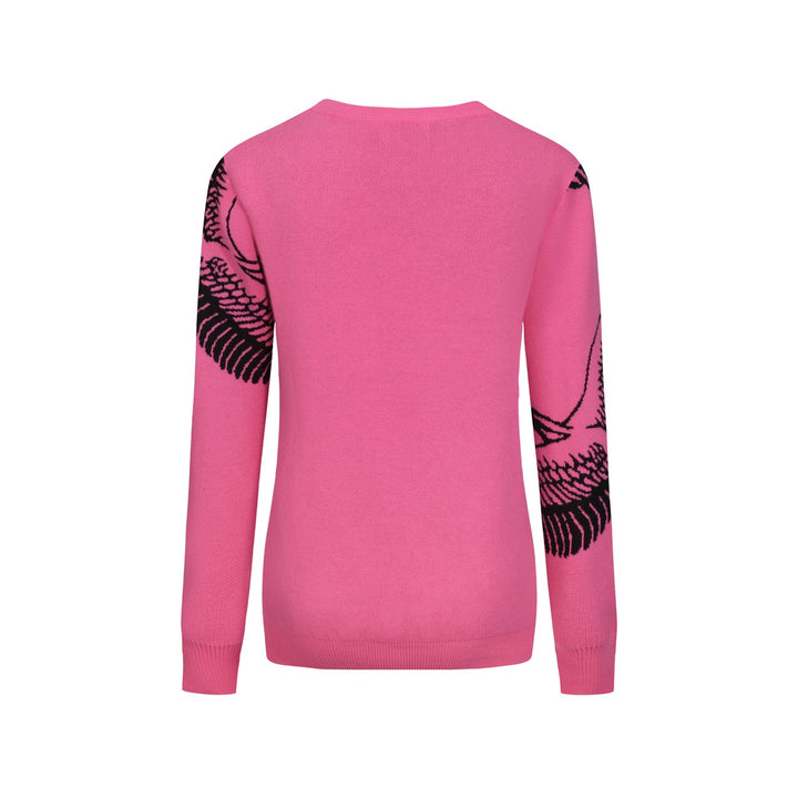 Jersey de punto jacquard grulla voladora rosa para mujer