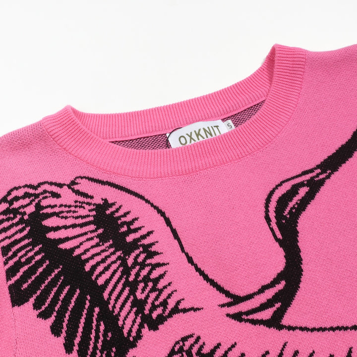 Jersey de punto jacquard grulla voladora rosa para mujer