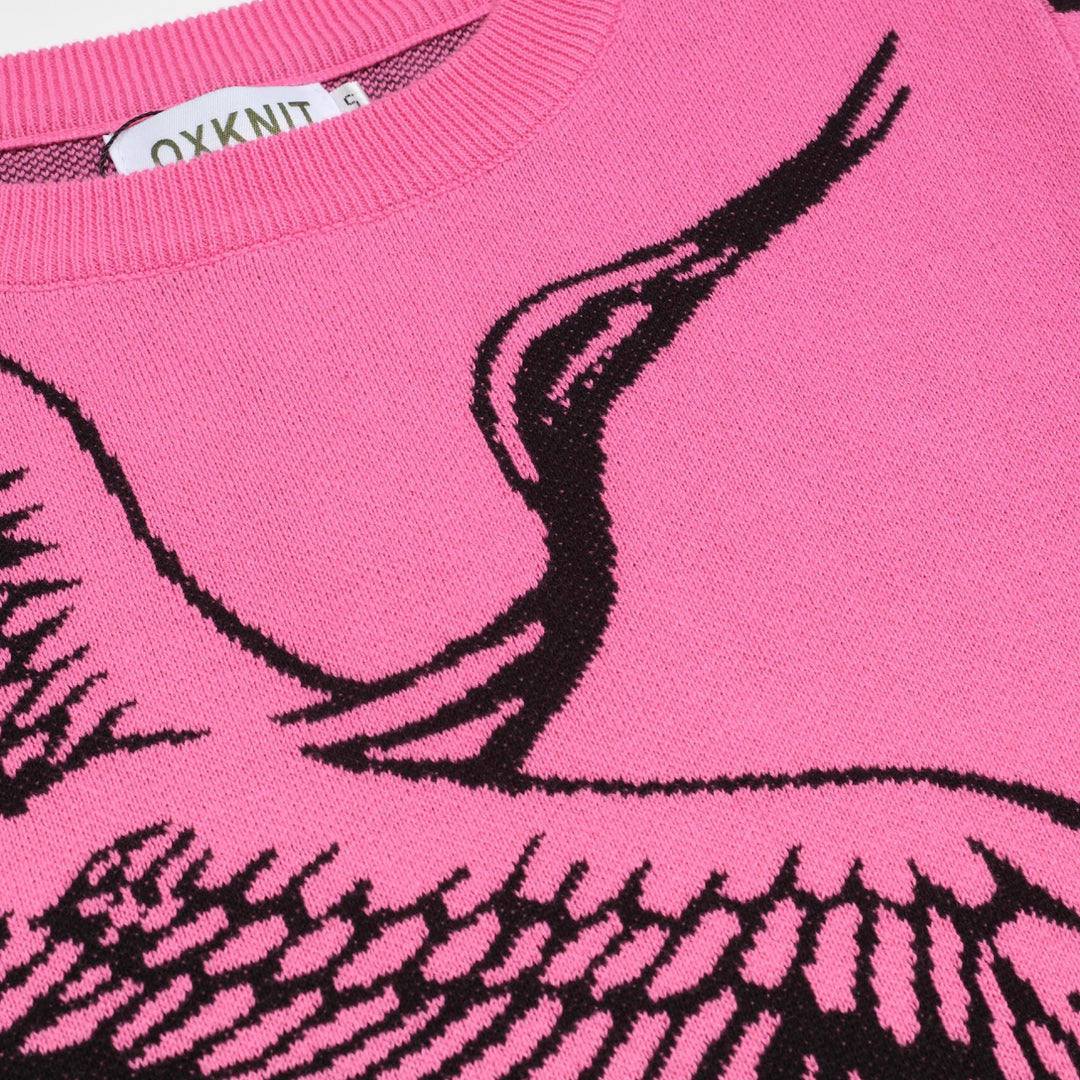 Jersey de punto jacquard grulla voladora rosa para mujer
