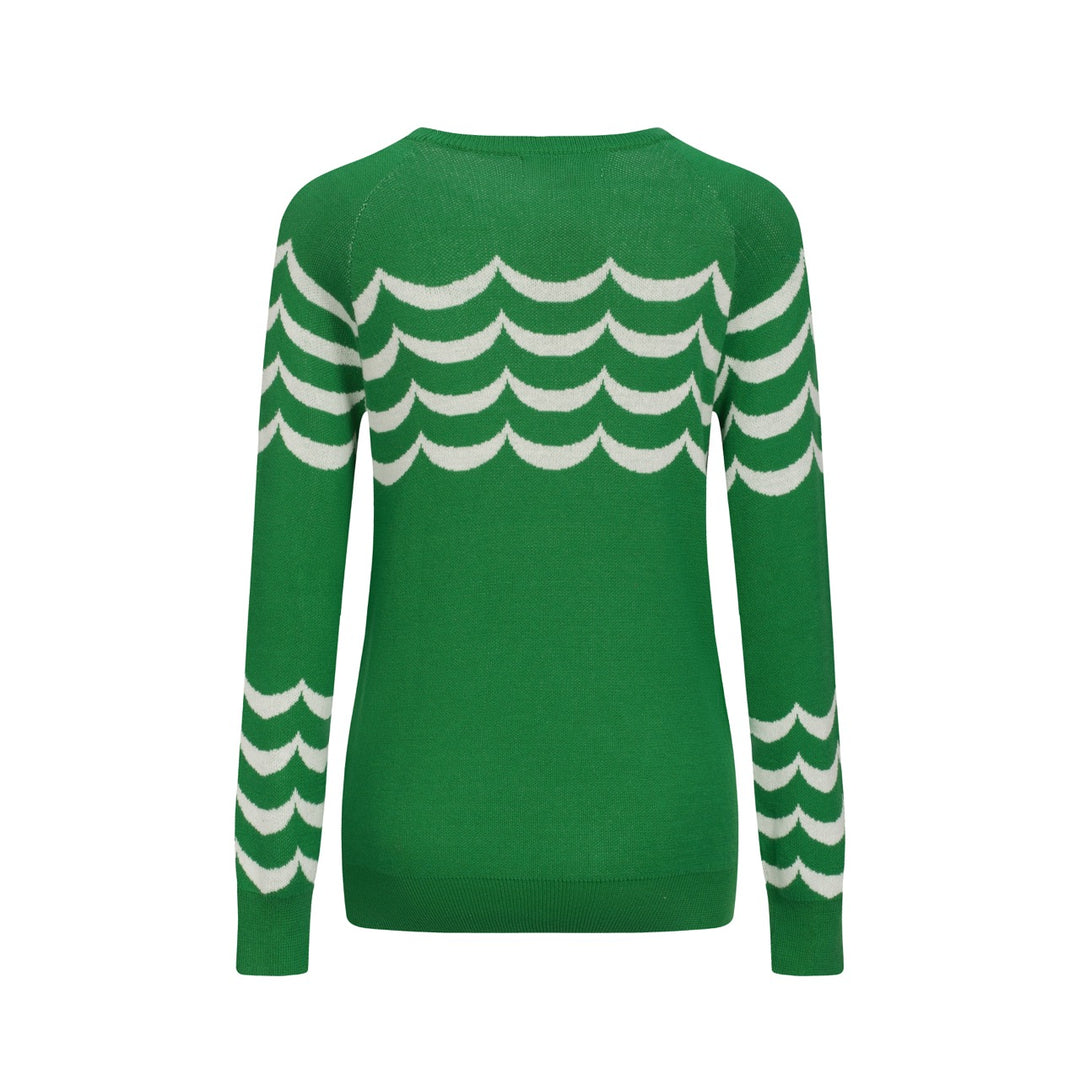 Malhas jacquard formais femininas com riscas onduladas verdes