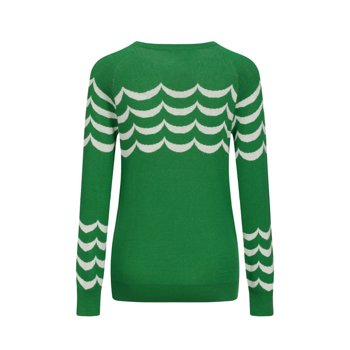 Malhas jacquard formais femininas com riscas onduladas verdes