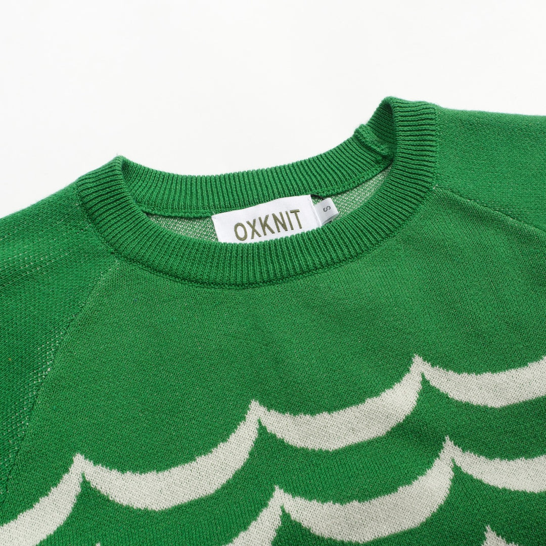 Malhas jacquard formais femininas com riscas onduladas verdes