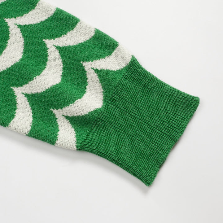 Malhas jacquard formais femininas com riscas onduladas verdes